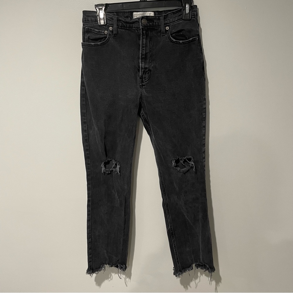 Abercrombie & Fitch High-Rise Black Distressed Mom Jeans
